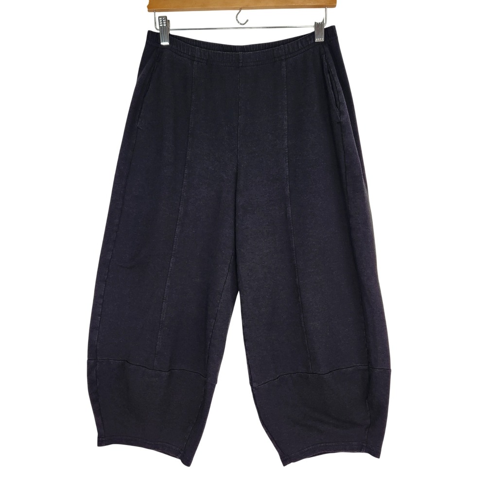 Lisa Bayne Lantern Barrel Pants Black Bamboo Cotton Stretch Cropped M Petite